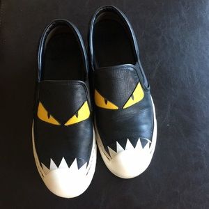 Fendi monster black leather sneaker.